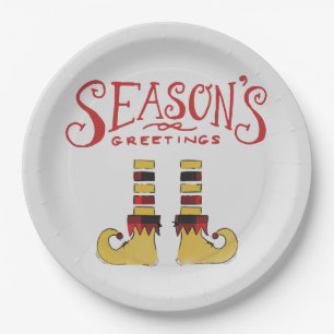 Season's Greetings Elf Shoes Paper Plate