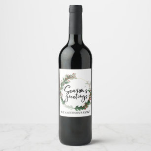 Seasons Greetings Family Monogram Merry Christmas Wine Label