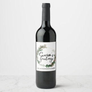 Seasons Greetings Family Monogram Merry Christmas Wine Label