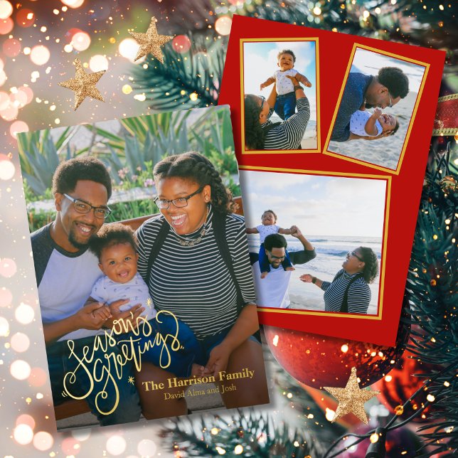 Seasons Greetings Family Photo Christmas Real Foil Holiday Card (Creator Uploaded)