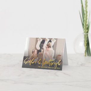 Seasons Greetings Faux Gold Calligraphy Christmas  Holiday Card