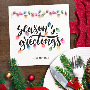 Seasons Greetings Festive Christmas Lights Name Napkin