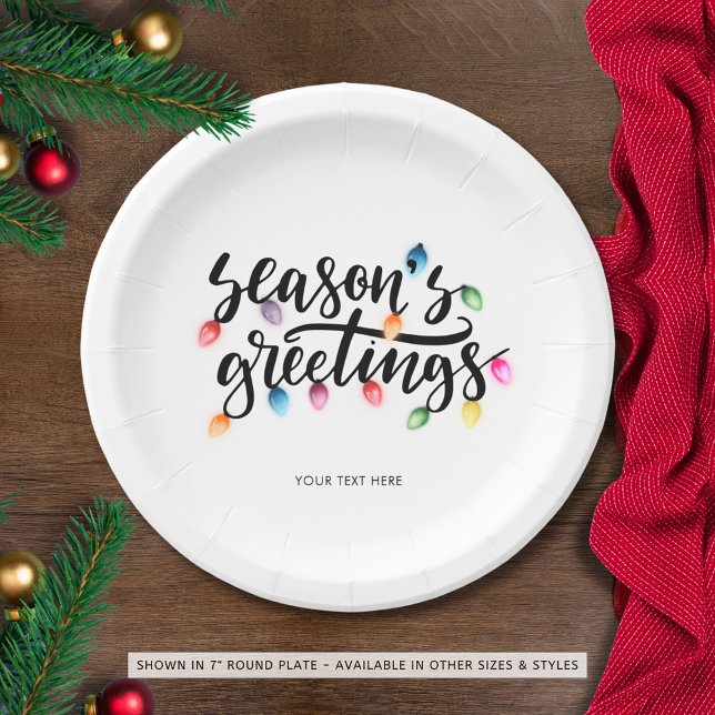 Seasons Greetings Festive Christmas Lights Name Paper Plate (Creator Uploaded)
