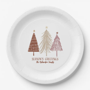 Seasons Greetings Festive Merry Christmas Trees Paper Plate