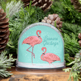 Seasons Greetings Flamingos Retro Christmas Snowglobe