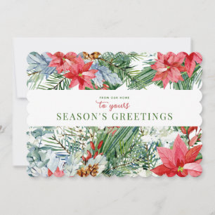 Season's Greetings Floral Watercolor Scalloped Holiday Card