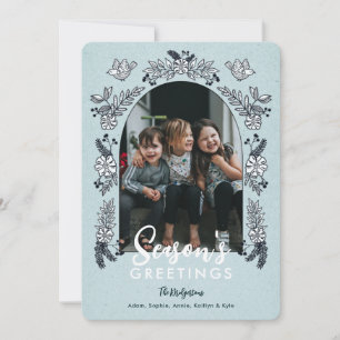 Season's Greetings Flowers Photo Arch Cute Holiday Card