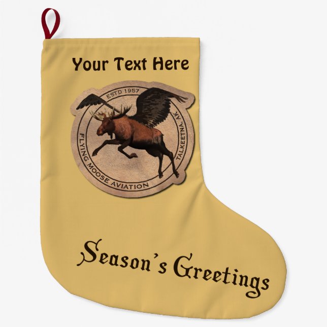 Season's Greetings - Flying Moose Aviation Patch Large Christmas Stocking (Front)