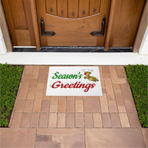 Seasons Greetings Flying Reindeer Christmas script Doormat