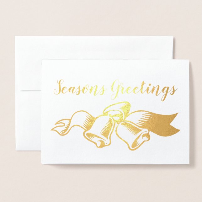Seasons Greetings Foil Bells Holiday Card (Front With Envelope)