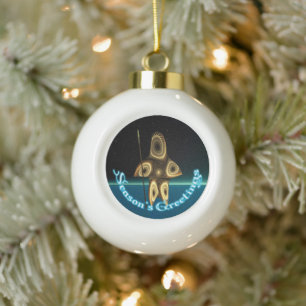 Season's Greetings - Fractal Inuit Hunter Ceramic Ball Christmas Ornament