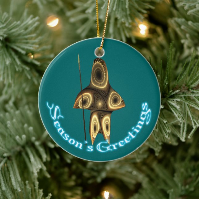 Season's Greetings - Fractal Inuit Hunter Ceramic Tree Decoration (Tree)