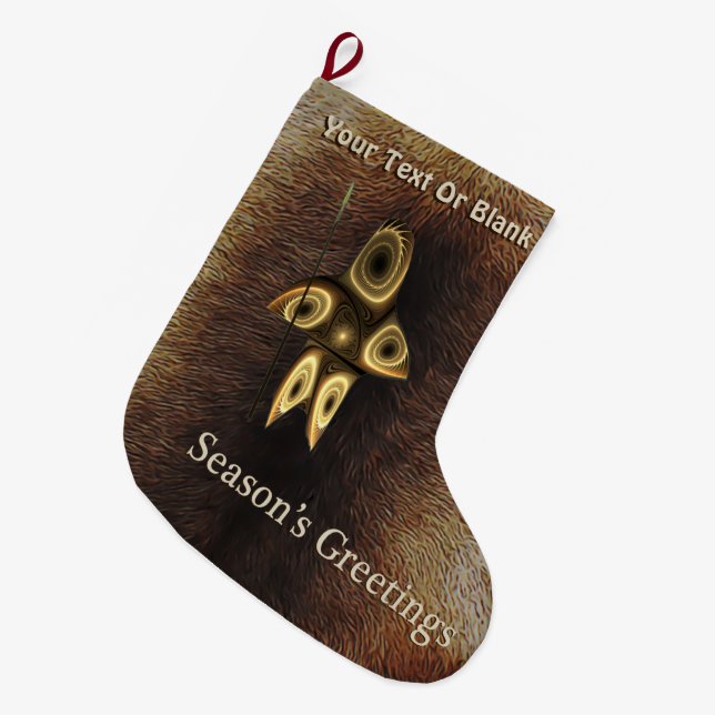 Season's Greetings - Fractal Inuit Hunter Large Christmas Stocking (Front (Hanging))