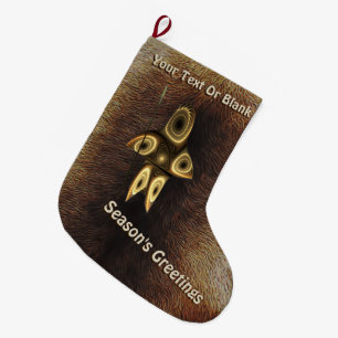 Season's Greetings - Fractal Inuit Hunter Large Christmas Stocking