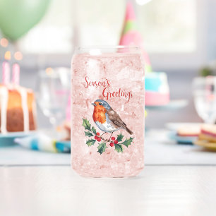 Season's Greetings From Cheerful Robin Can Glass