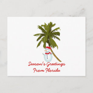 Season's Greetings from Florida, Snowman palm tree Holiday Postcard