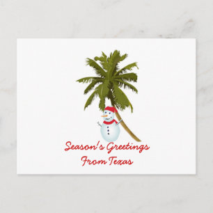Season's Greetings from Texas, Snowman palm tree Holiday Postcard