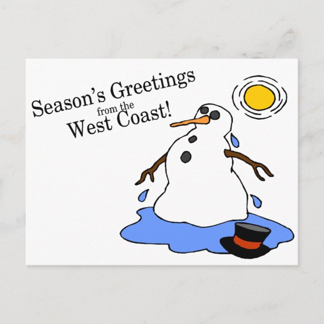 Seasons Greetings From The West Coast Snowman Holiday Postcard (Front)