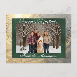 Season's Greetings Frost Border & Photo - Green Holiday Postcard