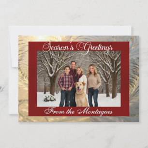 Season's Greetings Frost Border & Photo - Red Holiday Card