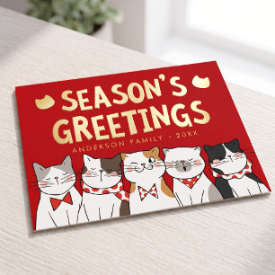 Season's Greetings Funny Cute Cats Caroling Foil Holiday Postcard