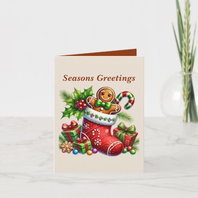 Seasons Greetings gingerbread add message  Holiday Card (Front)