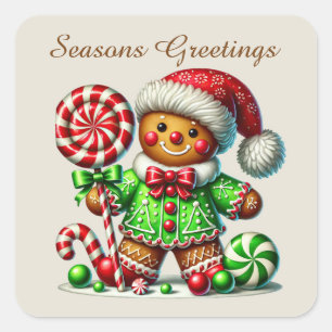 Seasons Greetings gingerbread add text  Square Sticker