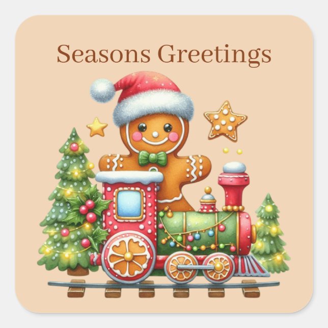 Seasons Greetings gingerbread add text  Square Sticker (Front)