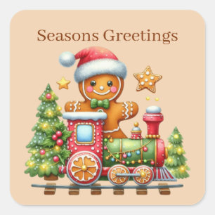 Seasons Greetings gingerbread add text Square Sticker