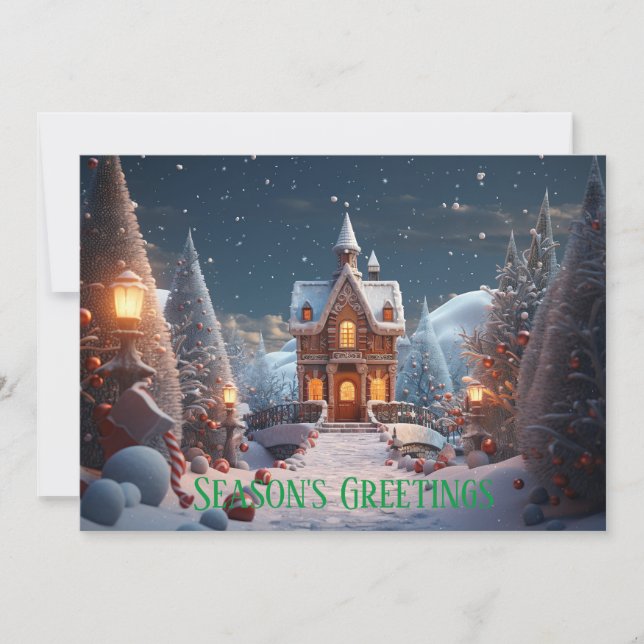 Season's Greetings Gingerbread House Christmas Holiday Card (Front)