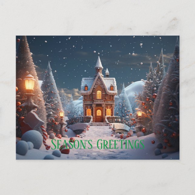 Season's Greetings Gingerbread House Christmas Holiday Postcard (Front)