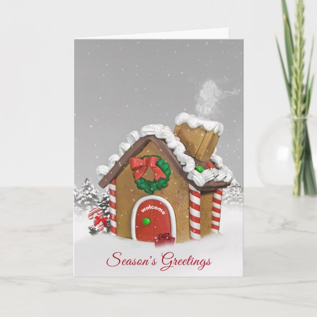 Season's Greetings Gingerbread House  Holiday Card (Front)
