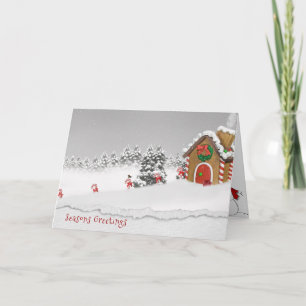 Seasons Greetings-gingerbread house in snow Holiday Card