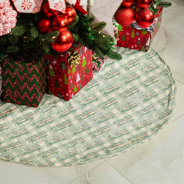 Season's Greetings Gingham Christmas Brushed Polyester Tree Skirt (Creator Uploaded)