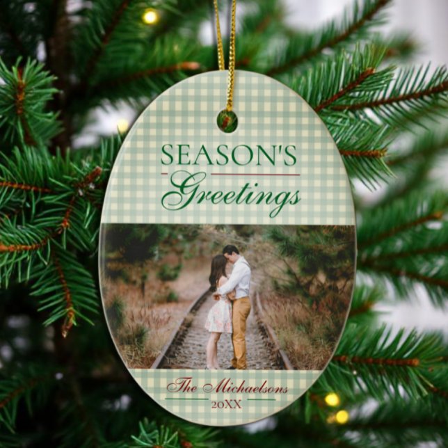 Season's Greetings Gingham Christmas Ceramic Tree Decoration (Creator Uploaded)