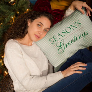 Season's Greetings Gingham Christmas Decorative Cushion
