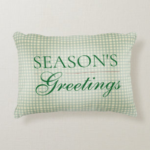Season's Greetings Gingham Christmas Decorative Cushion