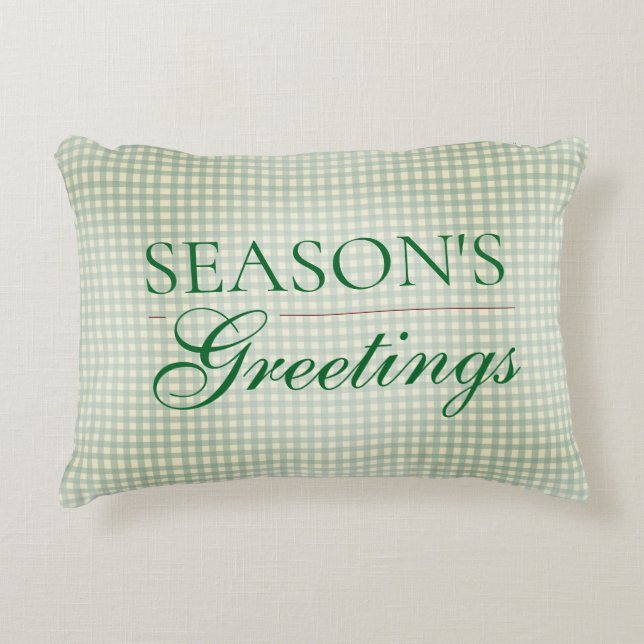 Season's Greetings Gingham Christmas Decorative Cushion (Front)