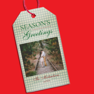 Season's Greetings Gingham Christmas Gift Tags
