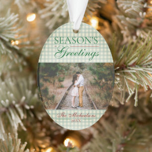 Season's Greetings Gingham Christmas Ornament