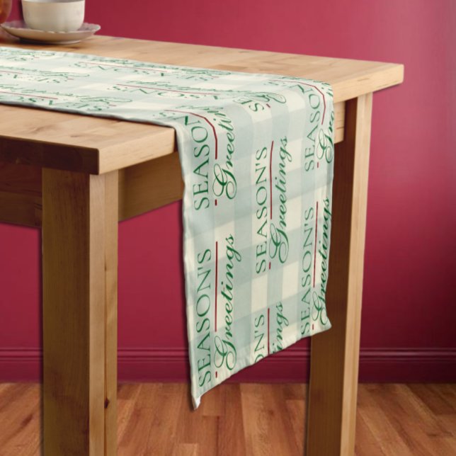 Season's Greetings Gingham Christmas Short Table Runner (Creator Uploaded)