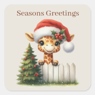 Seasons greetings girafe add text square sticker