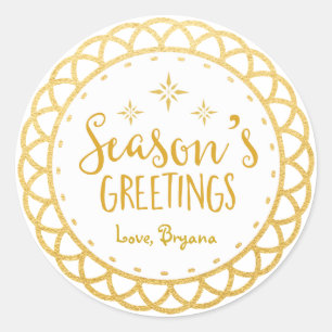 SEASONS GREETINGS Gold Christmas Holiday Sticker
