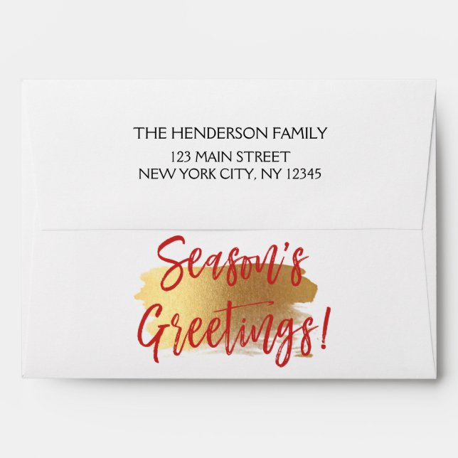 Season's Greetings Gold Foil and Red Christmas Envelopes (Back (Top Flap))