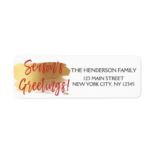 Season's Greetings Gold Foil and Red Christmas Return Address Label