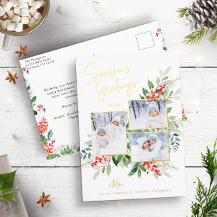 Season's Greetings Gold Foil Holiday Postcard