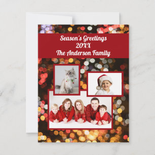 Seasons Greetings Gold, Red, Sparkles Photo Holiday Card