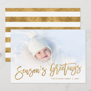 Season's Greetings Gold Script Photo Overlay Holiday Card