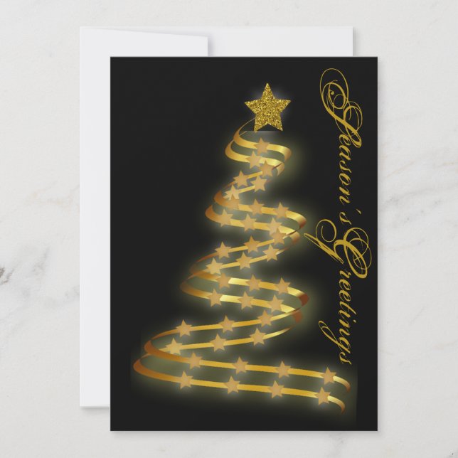 Season's Greetings Gold Tree Stars Abstract Holiday Card (Front)