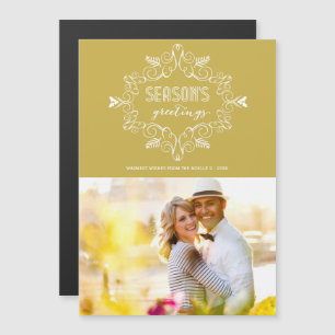 Season's Greetings Gold Vintage Deco Foliage Photo